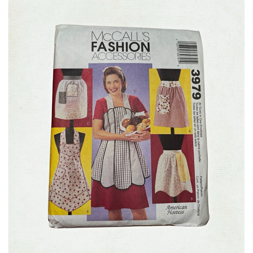 McCalls 3979 Vintage Style Aprons Sewing Pattern Misses S-XL Uncut Complete